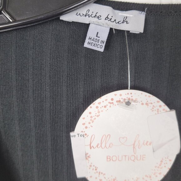 NWT Women's White Birch Black Bell Sleeve Wrap Top, Poly/Spandex SZ Large - Picture 2 of 3